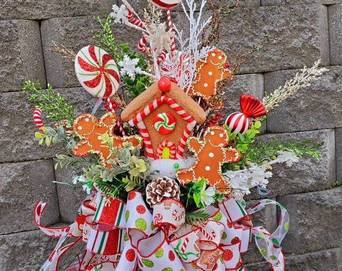 Gingerbread Christmas Tree Topper Gingerbread Man Topper Red Tree