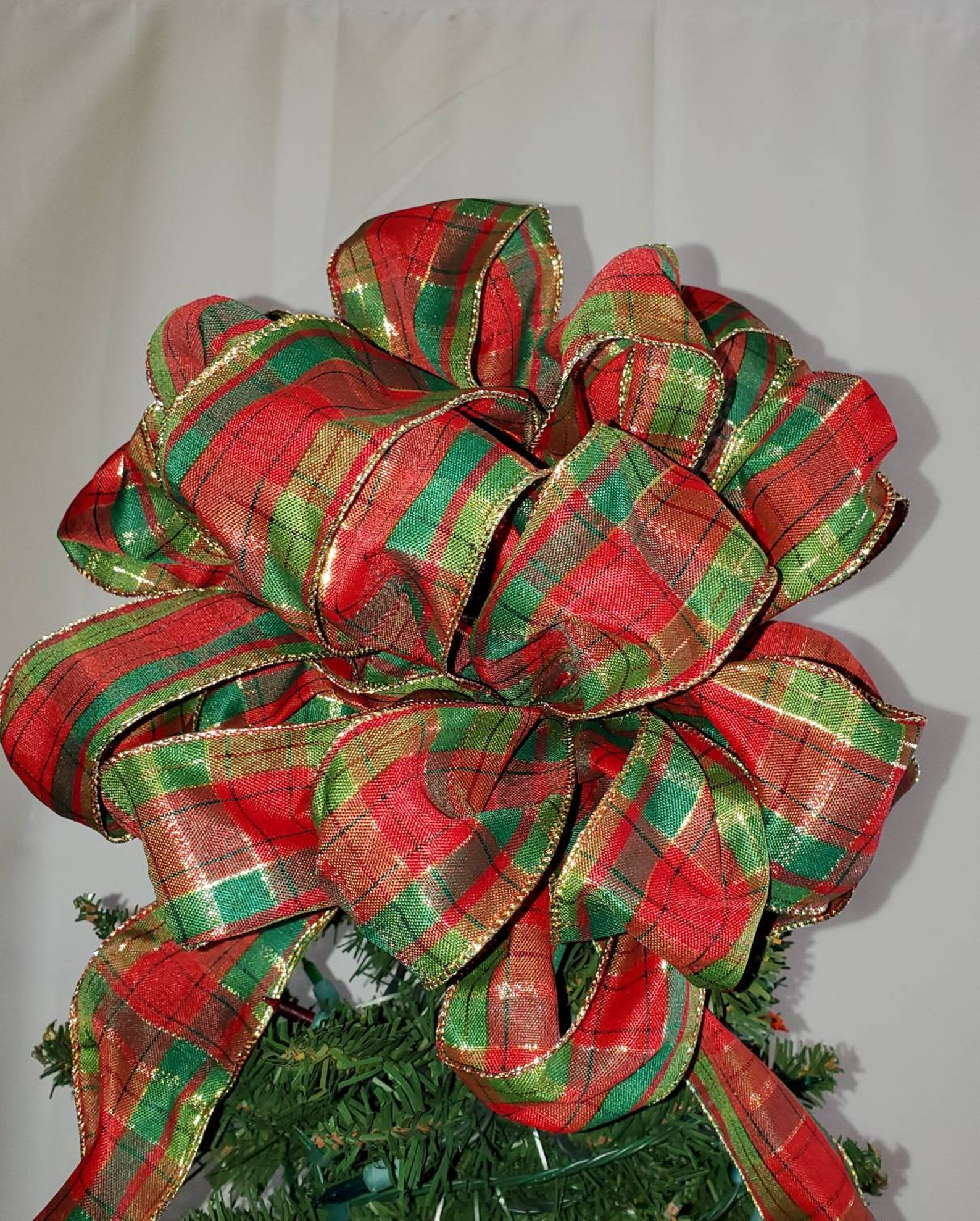 Christmas Plaid Bow Tree Topper Holiday Tree Topper Bow Etsy