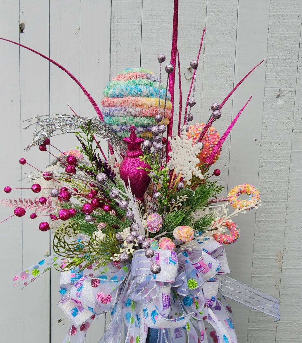 Candy Land Pastel Christmas Tree Topper Bow 360 Degrees View - Etsy