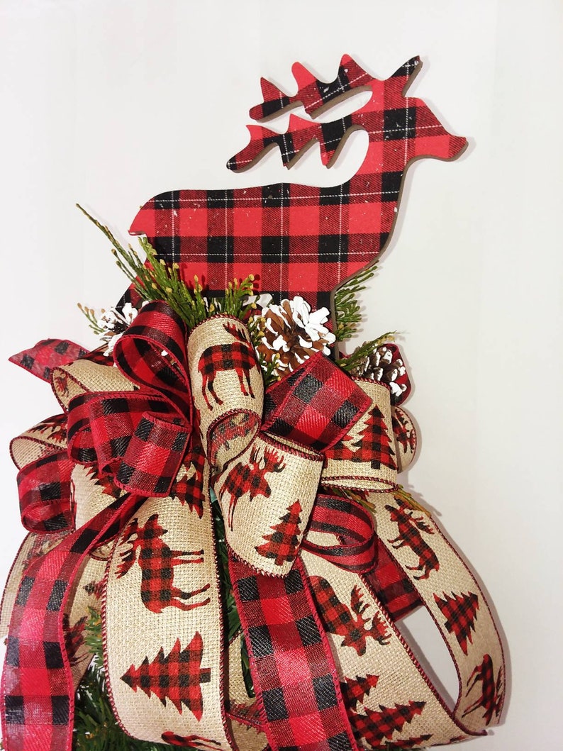 Woodland Deer Christmas Tree Topper Bow Wildlife Tree Topper Etsy