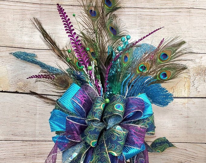 Peacock Christmas Tree Topper 360 Degrees View Large Peacock Holiday