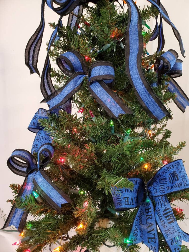 Thin Blue Line Christmas Tree Bows Law Enforcement Blue Tree Etsy