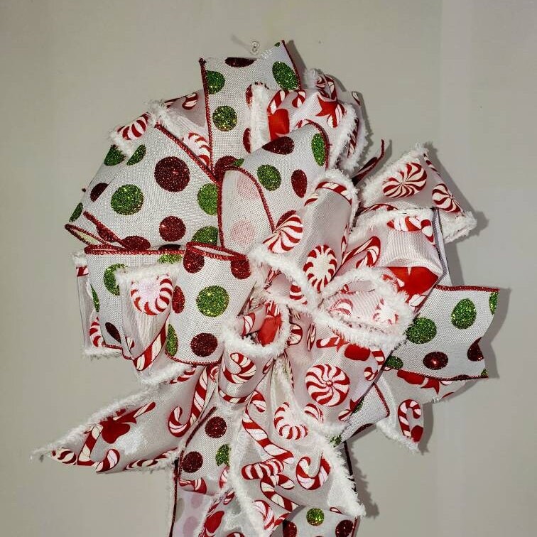 Christmas Peppermint Tree Topper Holiday Tree Topper Bow Etsy