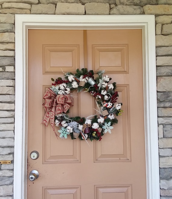 Country Christmas Front Door Wreath Christmas Country Door Etsy