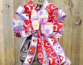 Purple Love Letter and Heart  Wreath Decorating Bow~ Valentine Gift Bow ~ Valentine's Day Lantern Bows