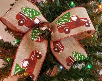 Red Truck Christmas Tree Bows~ Christmas Tree Red Truck Decorative Bows~ Set of 12 Bows