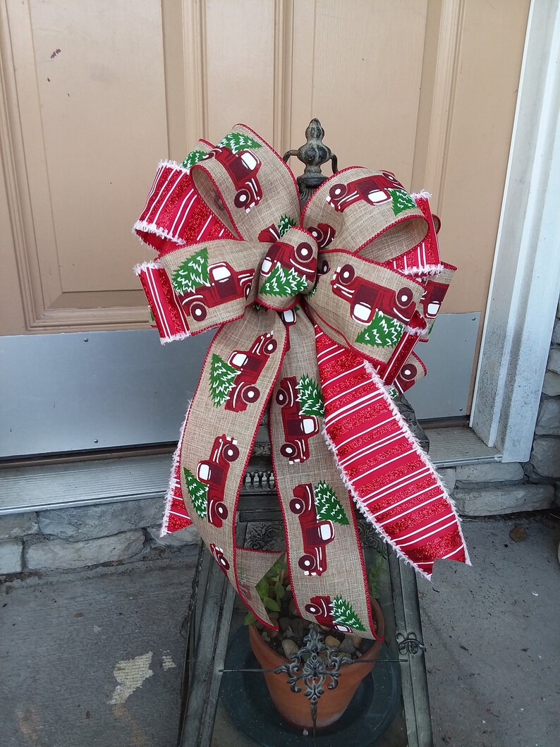 Red Truck Front Door Wreath Bow Christmas Wreath Bow Christmas