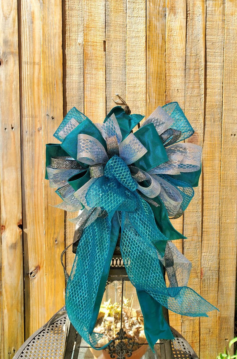 Christmas Wreath Bow Blue Turquoise Wreath Bow Christmas Etsy