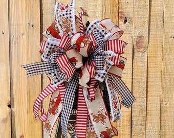 Christmas Buffalo Check Gingerbread man Gift Bow