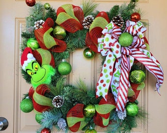 Green Monster Christmas Wreath ~ Holiday Kids Wreath ~ Festive Square Green Monster Decor