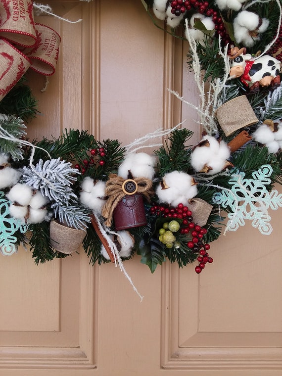 Country Christmas Front Door Wreath Christmas Country Door Etsy