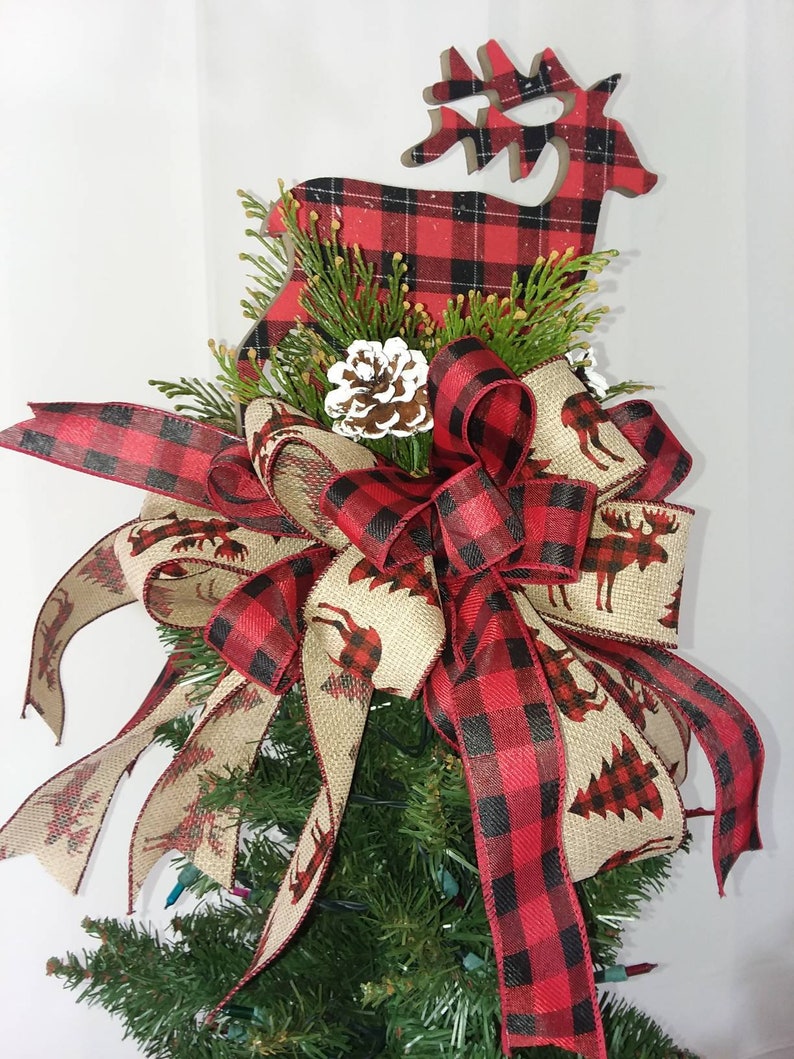 Woodland Deer Christmas Tree Topper Bow Wildlife Tree Topper Etsy