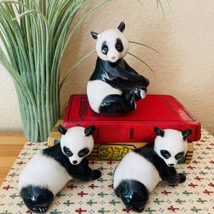 Porcelain Panda Figurines, Set of 3, Vintage Lomonosov USSR-Stamped