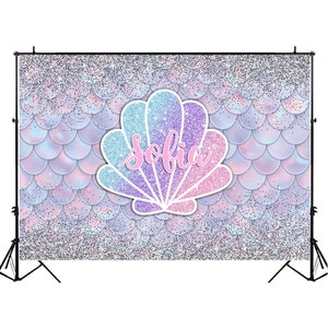 Glitter Mermaid Shell Scale Princess Newborn Birthday Photography Studio Backdrop Background Banner