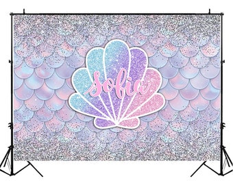 Glitter Mermaid Shell Scale Princess Newborn Birthday Photography Studio Backdrop Background Banner