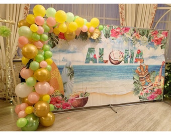 Sfondo estivo Hawaii Aloha Luau Spiaggia tropicale Tiki Floreale Festa di compleanno Studio fotografico Sfondo Banner - Italia