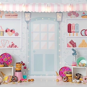 Candy Bar Ice Cream Parlor Shop Celebration Photography Studio Backdrop Background Banner