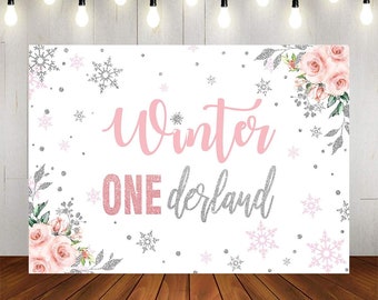 Winter Onederland Wonderland Snowflake Floral 1st Birthday Cake Photography Backdrop Background