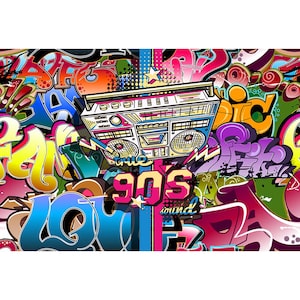 80's 90's Hip Hop Rock Roll Party Retro Vintage Graffiti Photography Studio Backdrop Background Banner