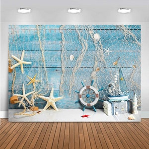 Nautical Rudder Starfish Fishing Net Sailor Board Photography Studio Backdrop Background Banner