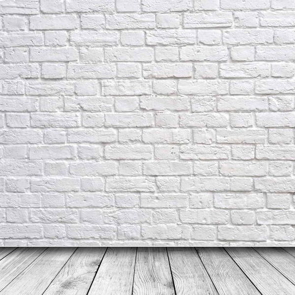 White Gray Brick Wall Wood Floor Photography Studio Backdrop Background