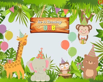 Cartoon Jungle Safari Animal Zoo Birthday Party Photography Studio Backdrop Background