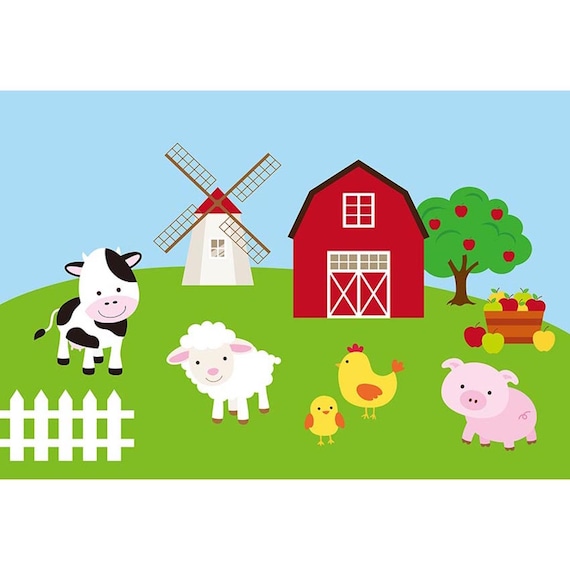 Cartoon Red Barn Farm Animals Barnyard Birthday Photography Etsy