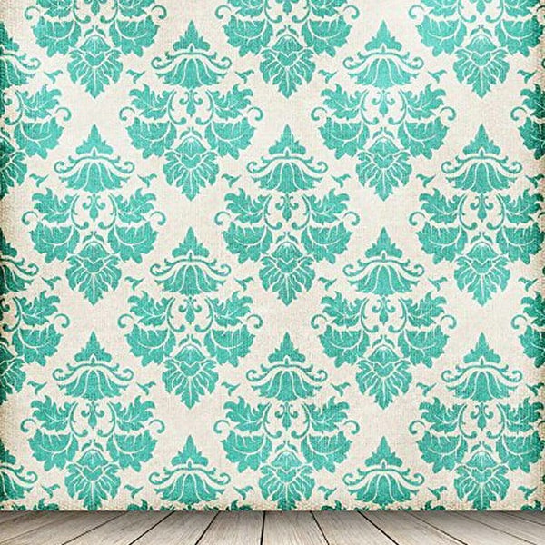 Retro Green Damask Tufted Pattern Wood Floor Photography Studio Backdrop Background