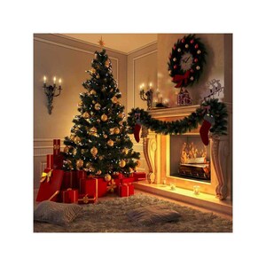 Sfondo per studio fotografico con camino di Natale e pino
