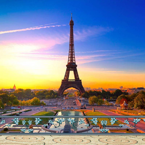 Paris Eiffel Tower Sunrise Sunset Photography Studio Backdrop Background