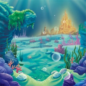 Vinyl Fairy Tale Mermaid Under Water Sea World Castle Photography Studio Backdrop Background