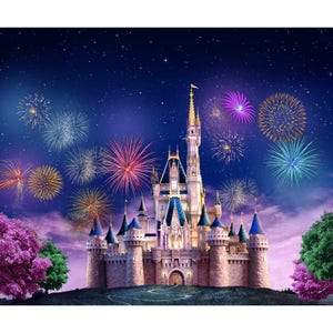 Vinyl Fairy Tale Castle Night Tower Fireworks Photography Studio Backdrop Background image 1