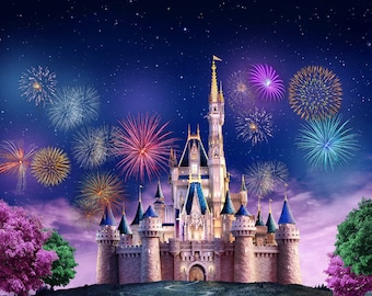 Vinyl Fairy Tale Castle Night Tower Fireworks Photography Studio Backdrop Background