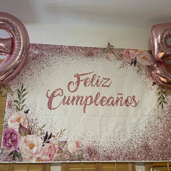 Nom personnalisé anniversaire photographie toile de fond rose fond doré  pour photo femmes anniversaire bannière décoration 7x5 FT/ 2,1x1,5m :  : High-Tech