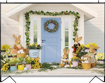 Spring Easter Bunny Rabit Wreath Door Photography Studio Backdrop Background