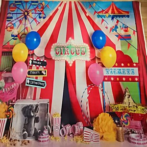 Cartoon Carnival Circus Tent Baby Birthday Photography Studio Backdrop Background Banner image 2