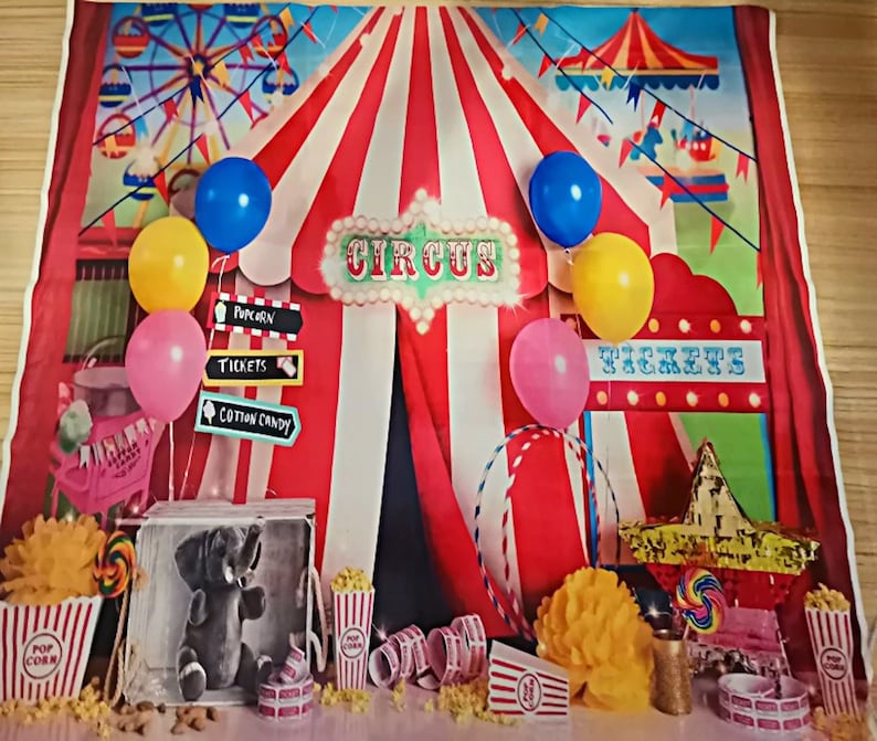 Cartoon Carnival Circus Tent Baby Birthday Photography Studio Backdrop Background Banner image 2