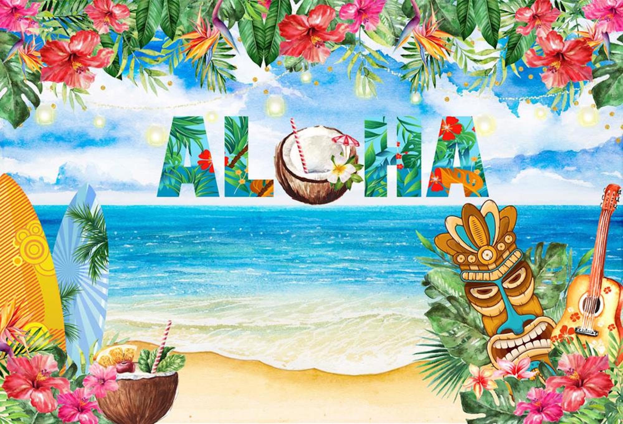 Summer Hawaii Aloha Luau Tropical Beach Tiki Floral Birthday Party 