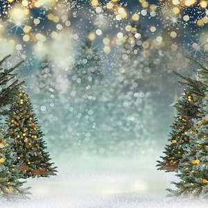 Fondo de vinilo para estudio de fotografía con diseño de pino, árbol de Navidad y nieve