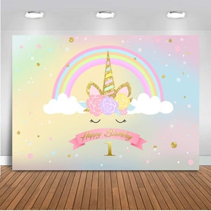 Unicorn Rainbow First 1st Birthday Party Photography Studio Backdrop Background