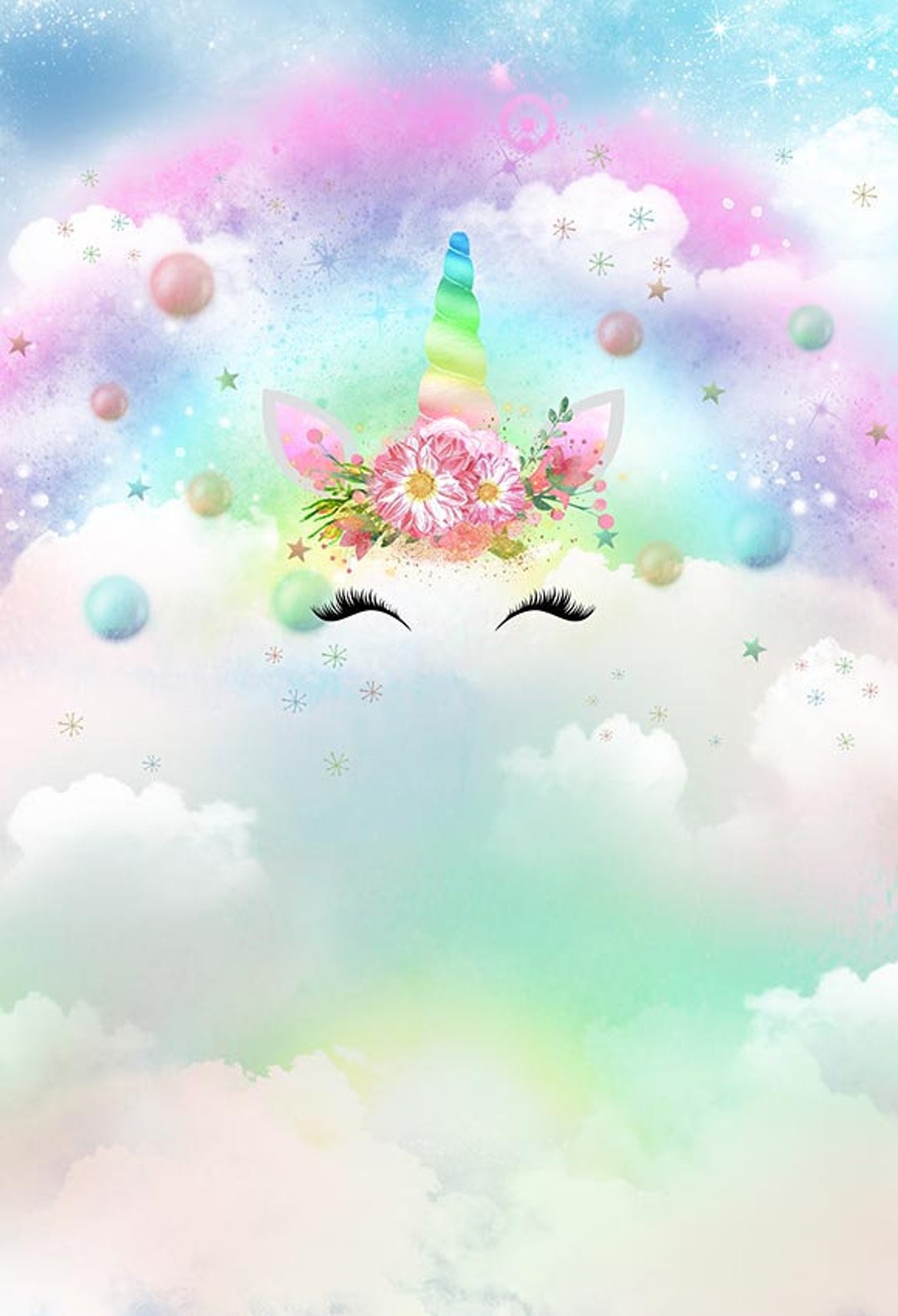 Unicorn Rainbow Cloud Water Color Birthday Photography Studio Backdrop