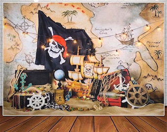 Nautical Pirate Sailing Adventure Cake Smash Birthday Backdrop Banner Background