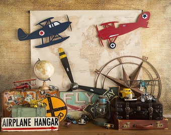 Vintage Airplane Hangar Fly Travel Cake Smash Photography Studio Backdrop Background Banner