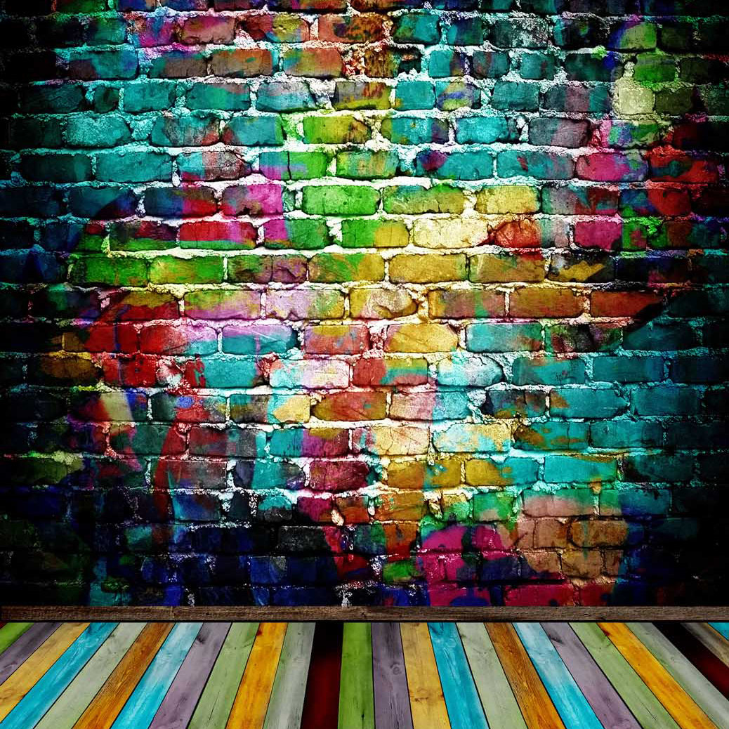 Multi Color Graffiti Brick Wall Wood Floor Photography Studio - Etsy UK