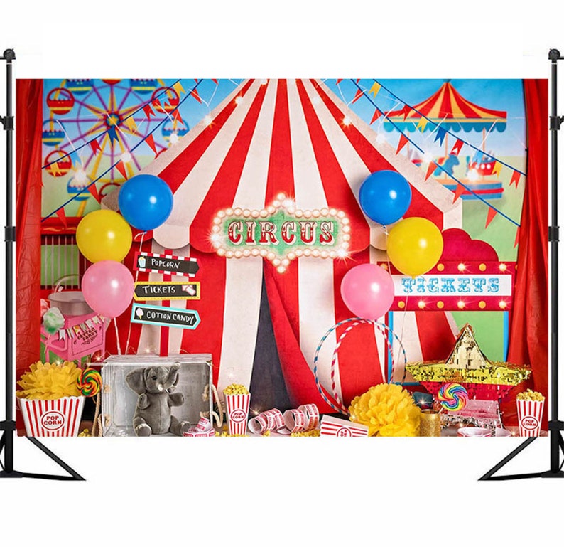 Cartoon Carnival Circus Tent Baby Birthday Photography Studio Backdrop Background Banner image 1