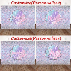 Glitter Mermaid Shell Scale Princess Newborn Birthday Photography Studio Backdrop Background Banner image 4