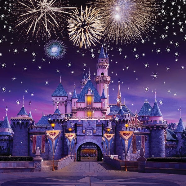 Vinyl Fairy Tale Castle Night Tower Fireworks Photography Studio Backdrop Background