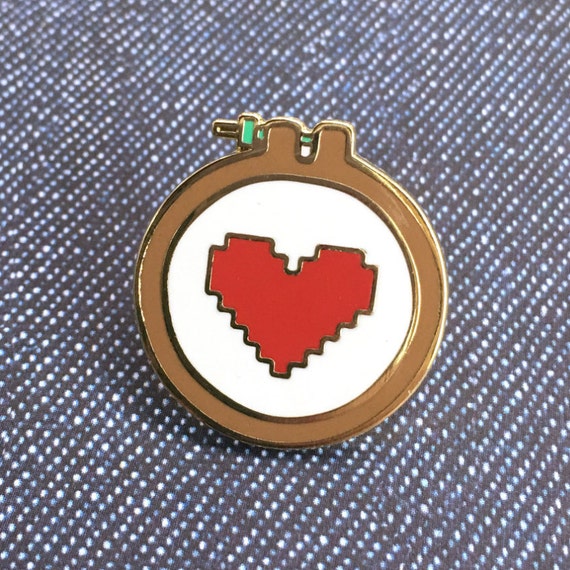 Items similar to Red Cross Stitch Love Enamel Lapel Pin on Etsy