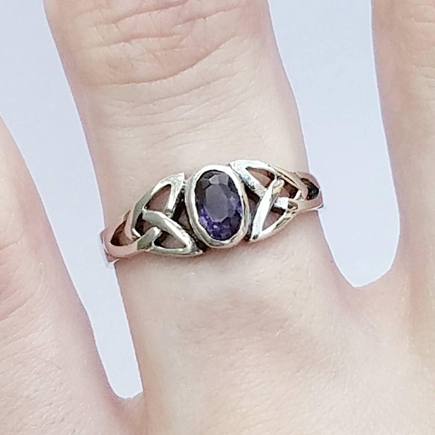 Amethyst Ring~Silver Celtic Natural Amethyst Ring~Amethyst Celtic Trinity Knot Ring~Knotted Ring~February Birthstone Jewelry~Girlfriend Gift