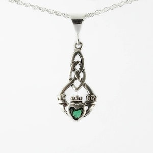 Celtic Necklace~Emerald Green Claddagh Necklace~Sterling Silver Emerald Claddagh Necklace~May Birthstone~Birthstone Jewelry